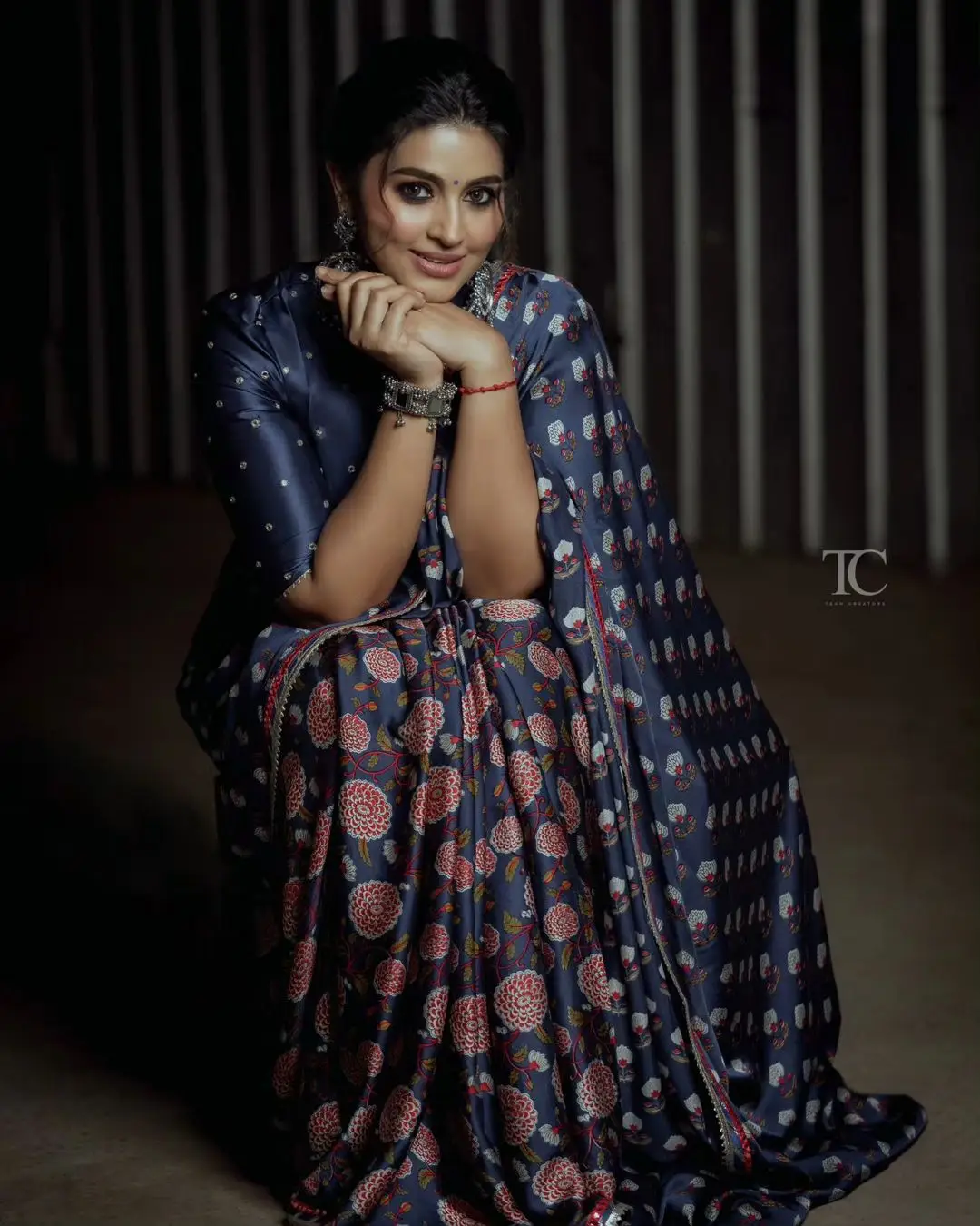 South Indian Girl Sneha In Traditional Blue Saree Blouse